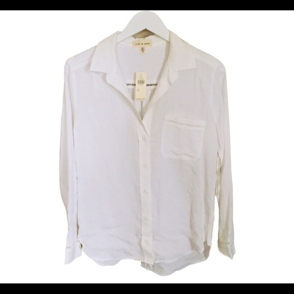 NWT ANTHROPOLOGIE CLOTH & STONE Landry Eyelet Button Down Shirt White Size XS - Picture 3 of 13